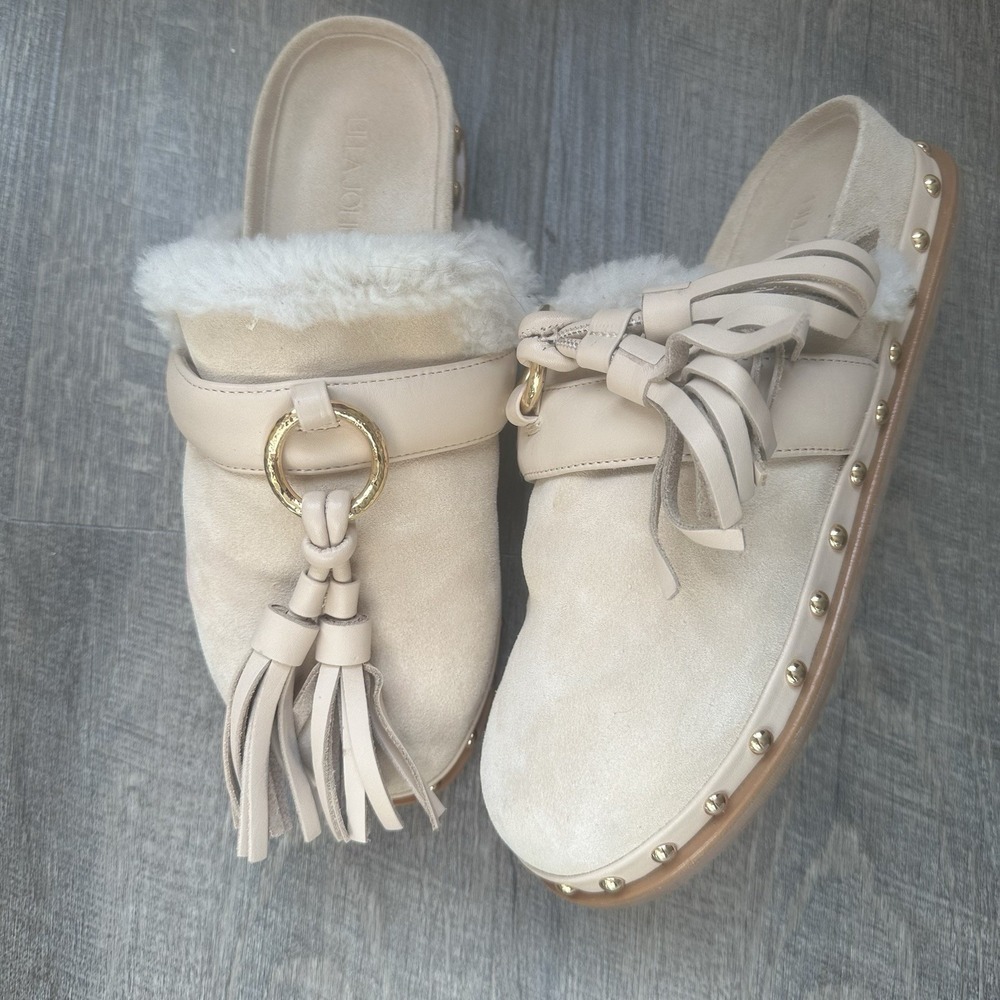 Ulla Johnson Ruby Shearling Fur Studded Suede Slip On Mule Slides Size 37.5